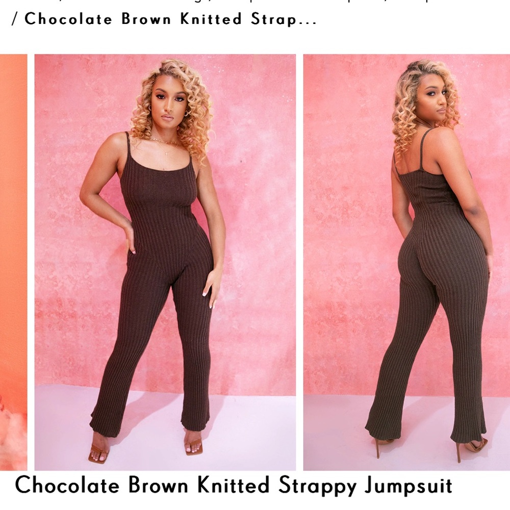 Pretty Little Thing Chocolate Knitted Strappy Jumpsuit